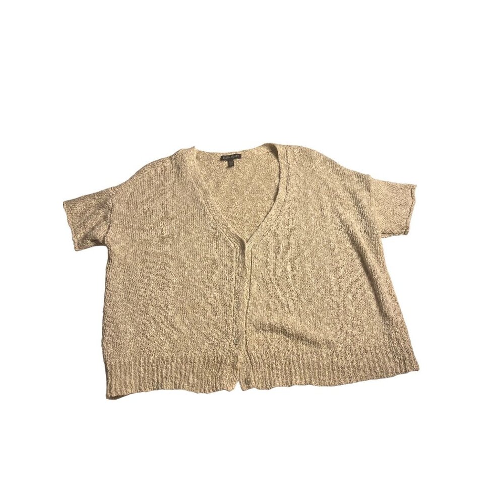 Eileen Fisher Button Front V-Neck Cardigan Sweater Womens XS Linen Blend  Knit